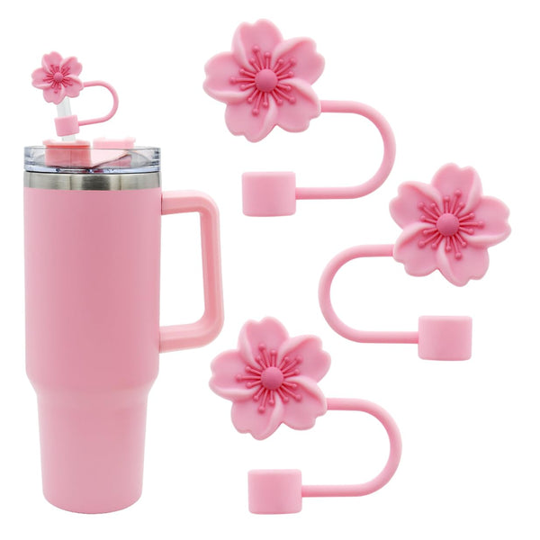 3Pcs Cherry Blossom Silicone Straw Cover Cap for Stanley Cup,Straw Topper 10 Mm 0.4 in Reusable Straw Tips Lids,Flower Straw Tip Covers Gift for