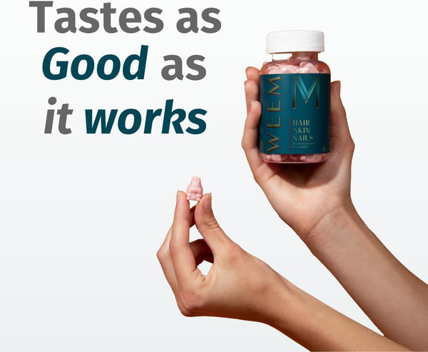 WEEM Hair Skin and Nails Gummies - Supports Healthy Hair - Vegan Biotin Vitamins for Women & Men Supports Faster Hair Growth, Stronger Nails,