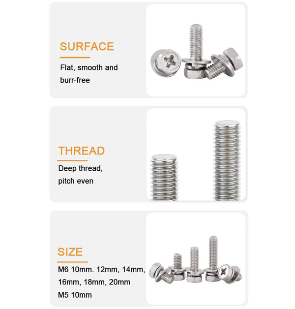 Binifimux 6-Pack Motorcycle Battery Terminal M6 X16Mm Bolt Square Nut Kit, Stainless Steel 304, ATV Battery Terminal Bolts, Boat, E-Bike, Electric