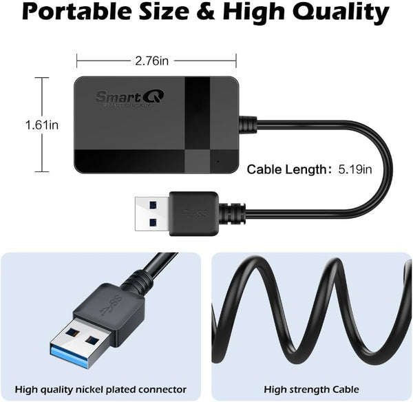 Smartq C368 USB 3.0 Card Reader - Plug & Play, Compatible with Apple & Windows, Supports SD, Micro SD, MS, CF Cards