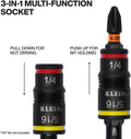 Klein Tools 32933 Impact Driver, SAE 7-In-1 Impact Rated Socket Set, 3 Flip Sockets with 6 Hex Driver Sizes and 1/4-Inch Bit Holder, 5-Inch Shaft