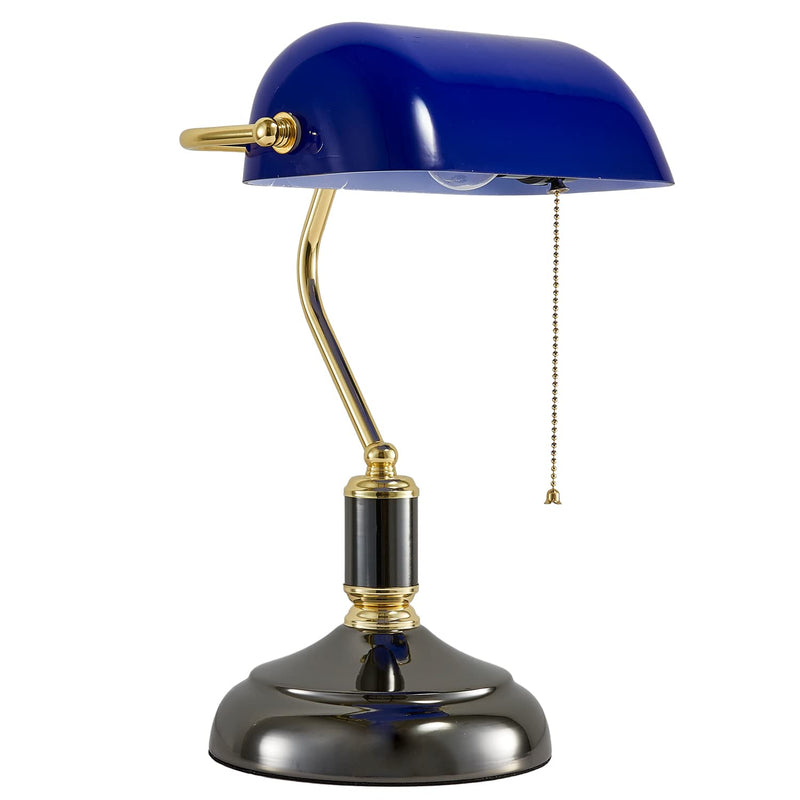 Traditional Bankers Lamp, Black Lamp Shade,With Pull Chain Switch Plug in Fixture,Vintage Office Table Light, Antique Style Desk Lamps for Office,