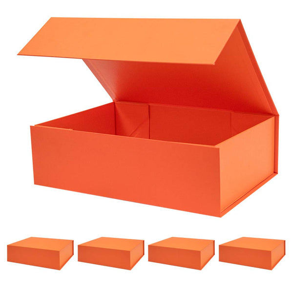 Upgrade 5PCS 13x9x4 Inch Orange Hard Large Gift Box with Lid, Foldable Magnetic Gift Boxes,Groomsman Box bridesmaid proposal box, Reusable Gift