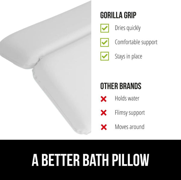 GORILLA GRIP Bath Pillow for Tub, Improved Suction Cups, Luxury Bathtub Pillows, Headrest for Neck and Back Support, Relaxing Home Spa, Hot Tubs