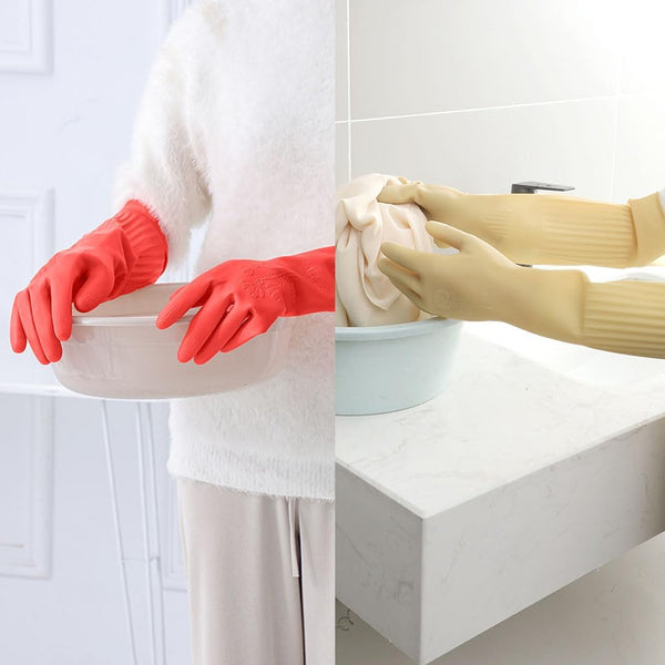 Household Dishwashing Cleaning Rubber Gloves 2 Pairs, Reusable Waterproof Kitchen Gloves Non-Slip Cleaning Gloves