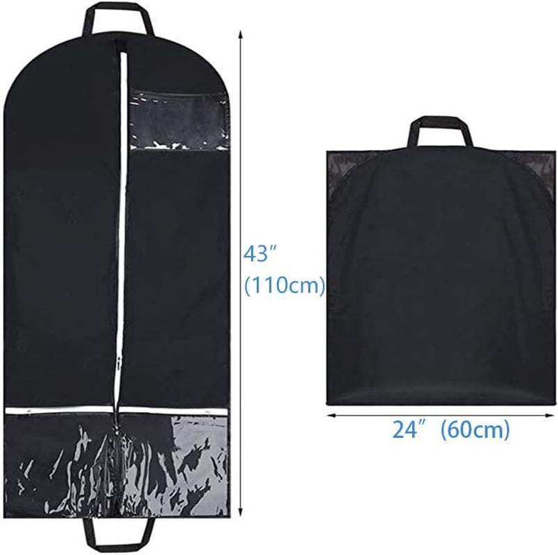 43" Garment Bags for Travel and Storage, Travel Suit Bags for Men Women with 2 Clear Pockets, Storage Bags for Clothes, Suits, Shirts, Coats (43Inch, 2Pcs Black)