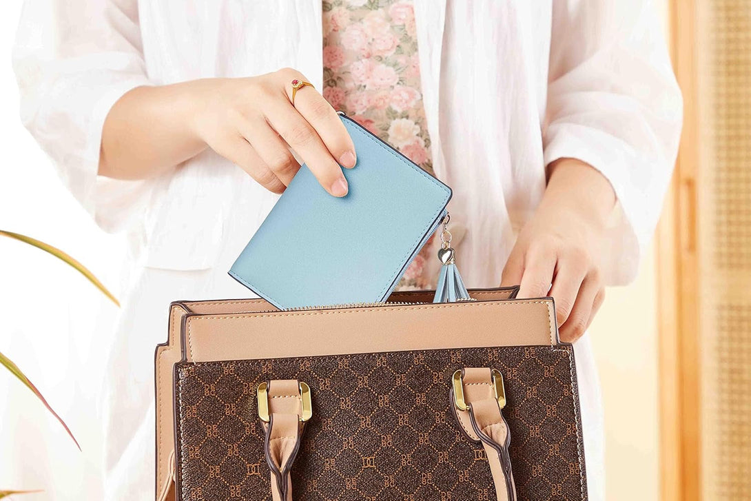 Gostwo Small Wallet Women RFID Wallet Girls Wallet with ID Window and Zippered Coin Pocket Tassel Cute Wallet Gift for Women Teenager Girls