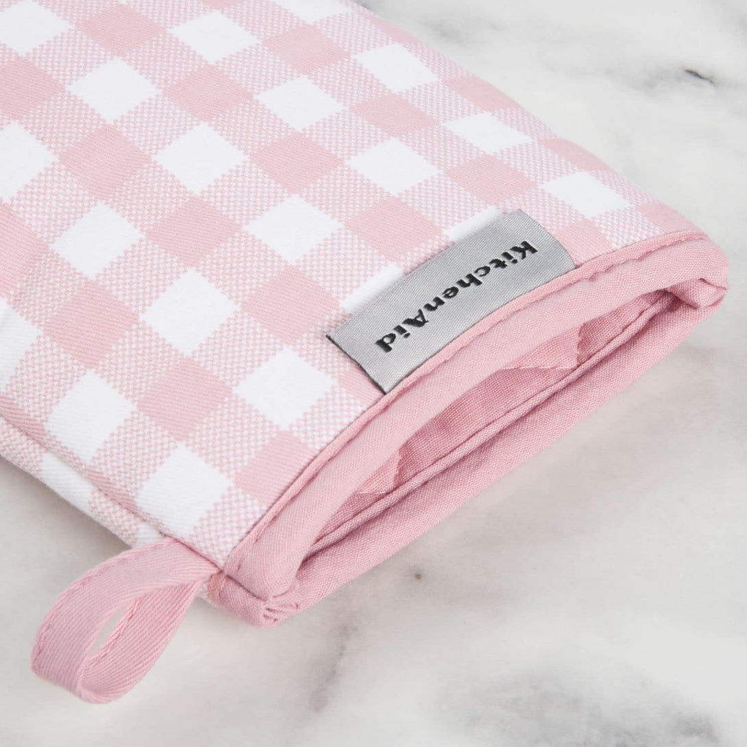 Kitchenaid Gingham Mini Oven Mitt 2-Pack Set, Dried Rose, 5.5"X8"