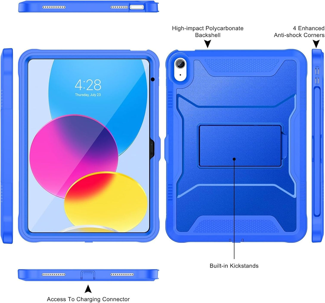 Soke Case for Ipad (A16) 11Th Generation 11-Inch 2025, Ipad 10Th Generation 10.9-Inch 2022, with Built-In Screen Protector and Kickstand, Rugged Full Body Protective Cover - Abyss Blue
