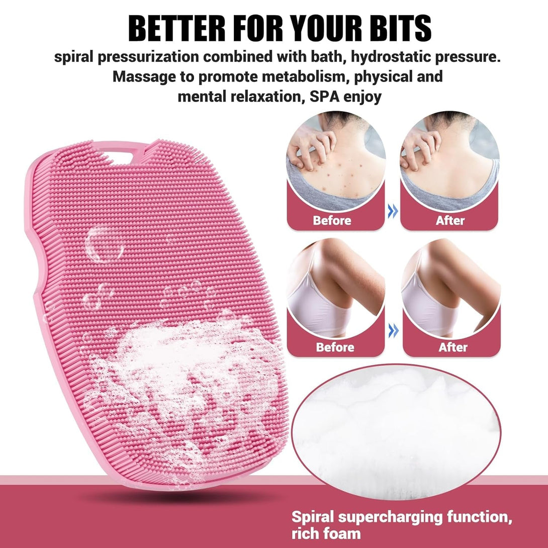 Silicone Body Scrubber - Zinc Infused - Highly Elastic Bristles - Exfoliating Body Scrubber for Cellulite Reduction,Blood Circulation,Massage for Flawless Skin - Pink