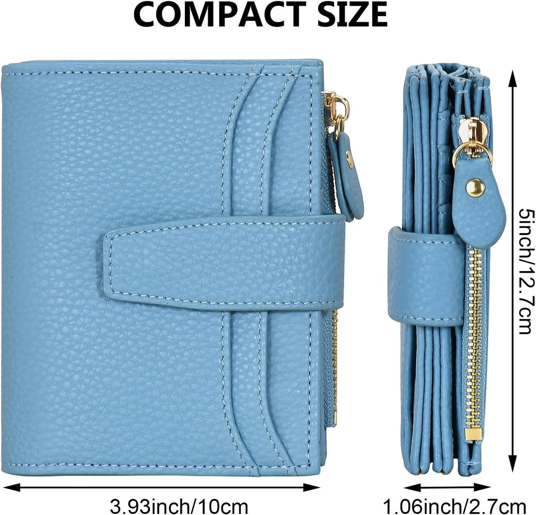 Oscaurt Small Wallet Women RFID Blocking Bifold Compact Credit Card Holder Leather Wallets for Women with Zipper Coin Pocket and 2 ID Window (Blue)