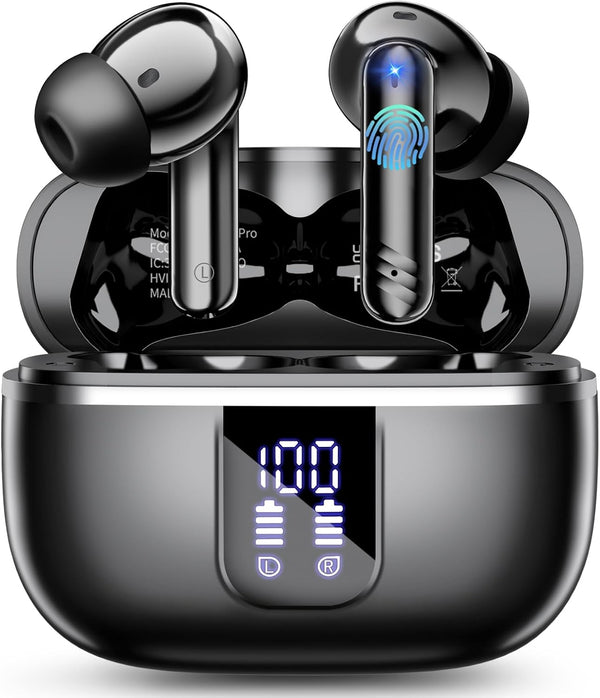 Wireless Earbuds, Bluetooth 5.4 Headphones in Ear Bass Stereo, Ear Buds with 4 ENC Noise Cancelling Mic, 38H Playtime with LED Display, IPX7 Waterproof Wireless Earphones for Ios Android, USB-C