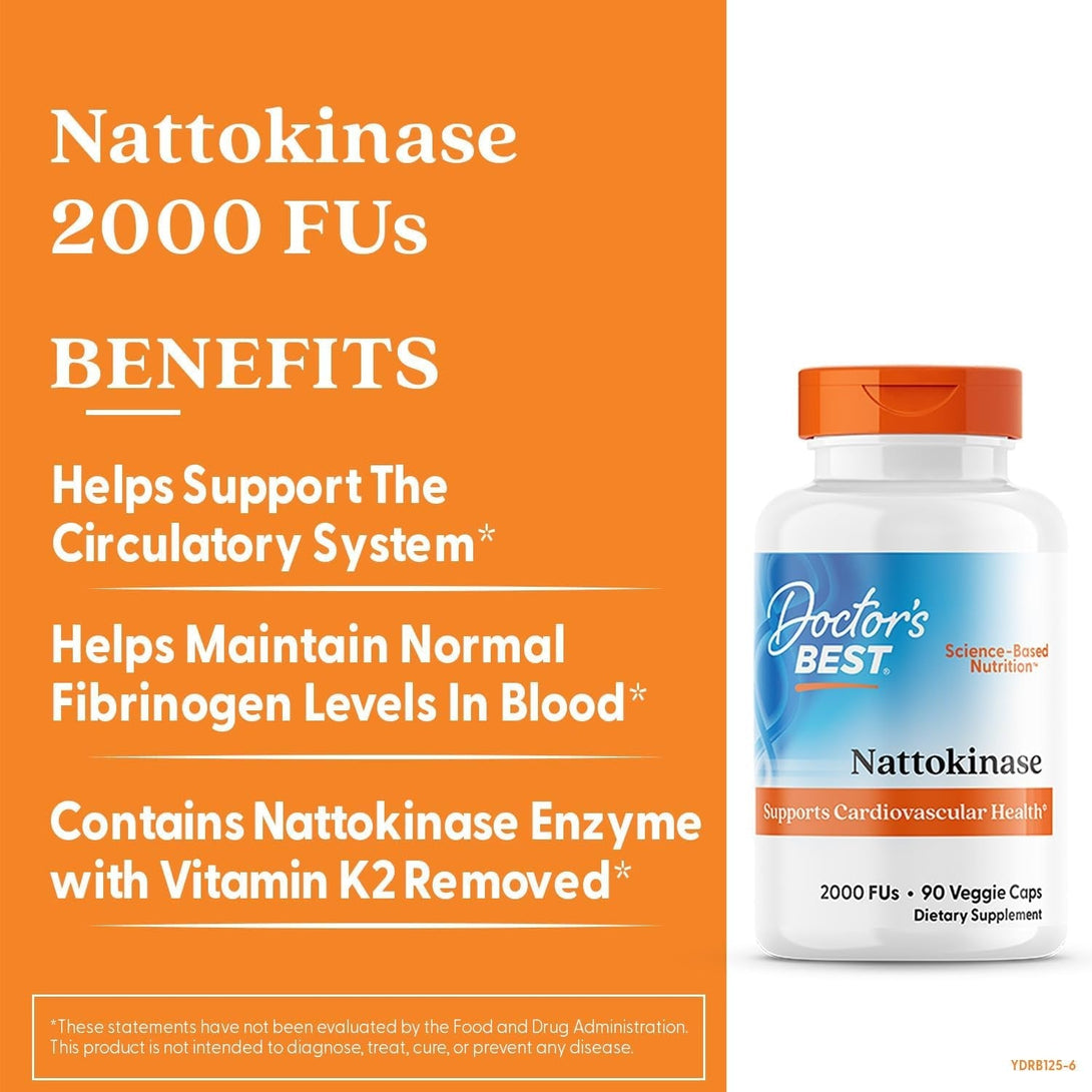 Doctors Best Nattokinase, 2000 Fus, Supports Cardiovascular Health, Non-Gmo, Vegan 90 Veggie Caps