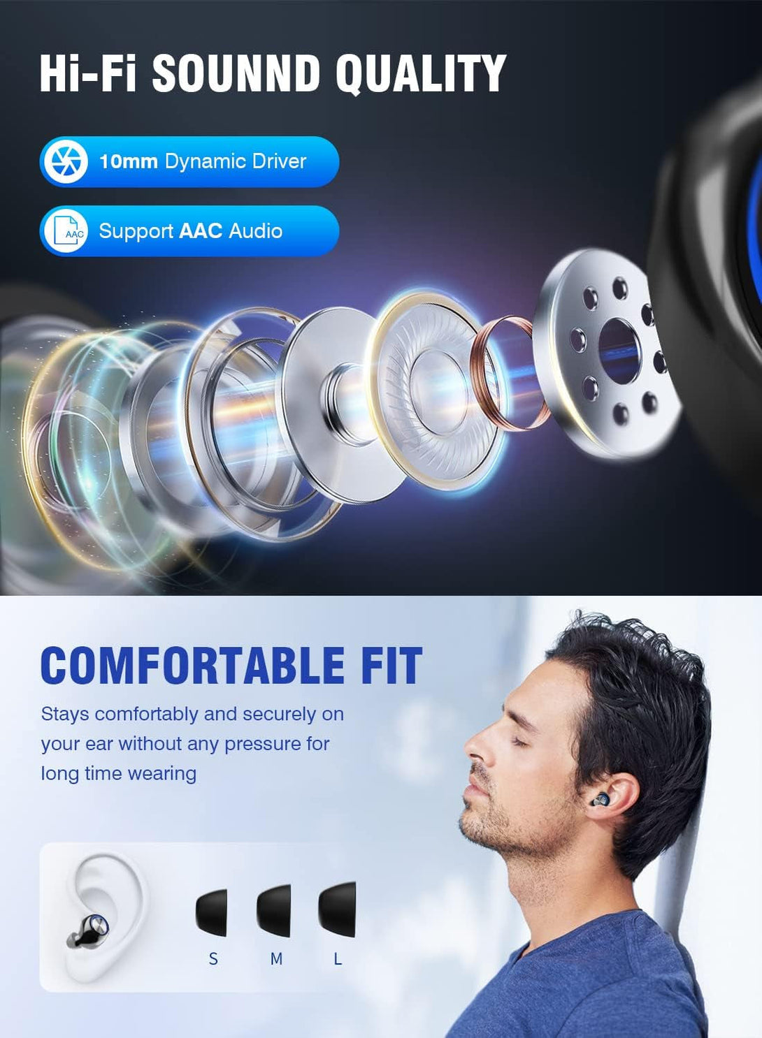 YIPUT Wireless Earbuds Bluetooth 5.3 Headphones 200 Hours Playtime with 2000Mah Charg Case,In Ear Headest Ip7Waterproof Noise Cancelling Built-In Mic,Premiu Bass LCD Display,For Sports/Working/Study.
