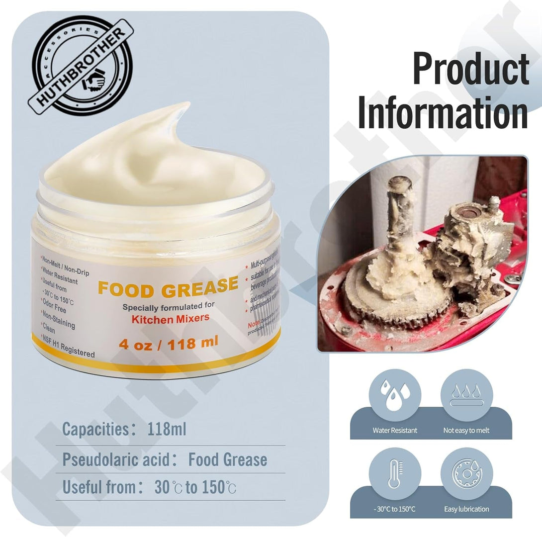 4 Oz Food Grade Grease for Kitchen Aid Stand Mixer - by Huthbrother, Universally for Kitchen Stand Mixer, Mixer Gear Attachments, Include Gasket 9709511 4162324 with Spatula, NSF-H1 Accredited.