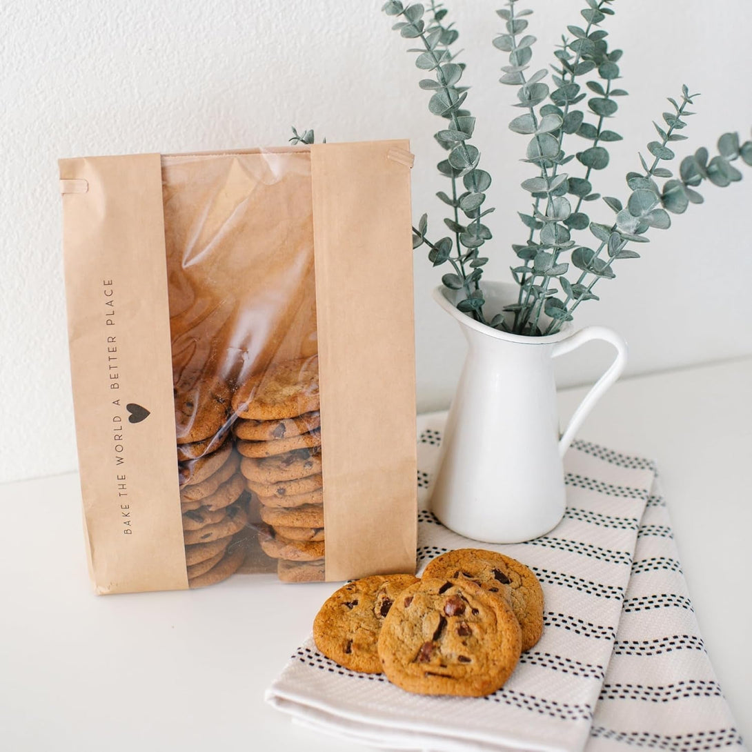 50 Pk Paper Bread Bags for Homemade Bread Gift Giving | Kraft Paper Bread Loaf Bags with Window | Sourdough Bread Bags for Gifting | Tin Tie Tab | Cookies | Bakery | Treat Packaging | Home Kitchen