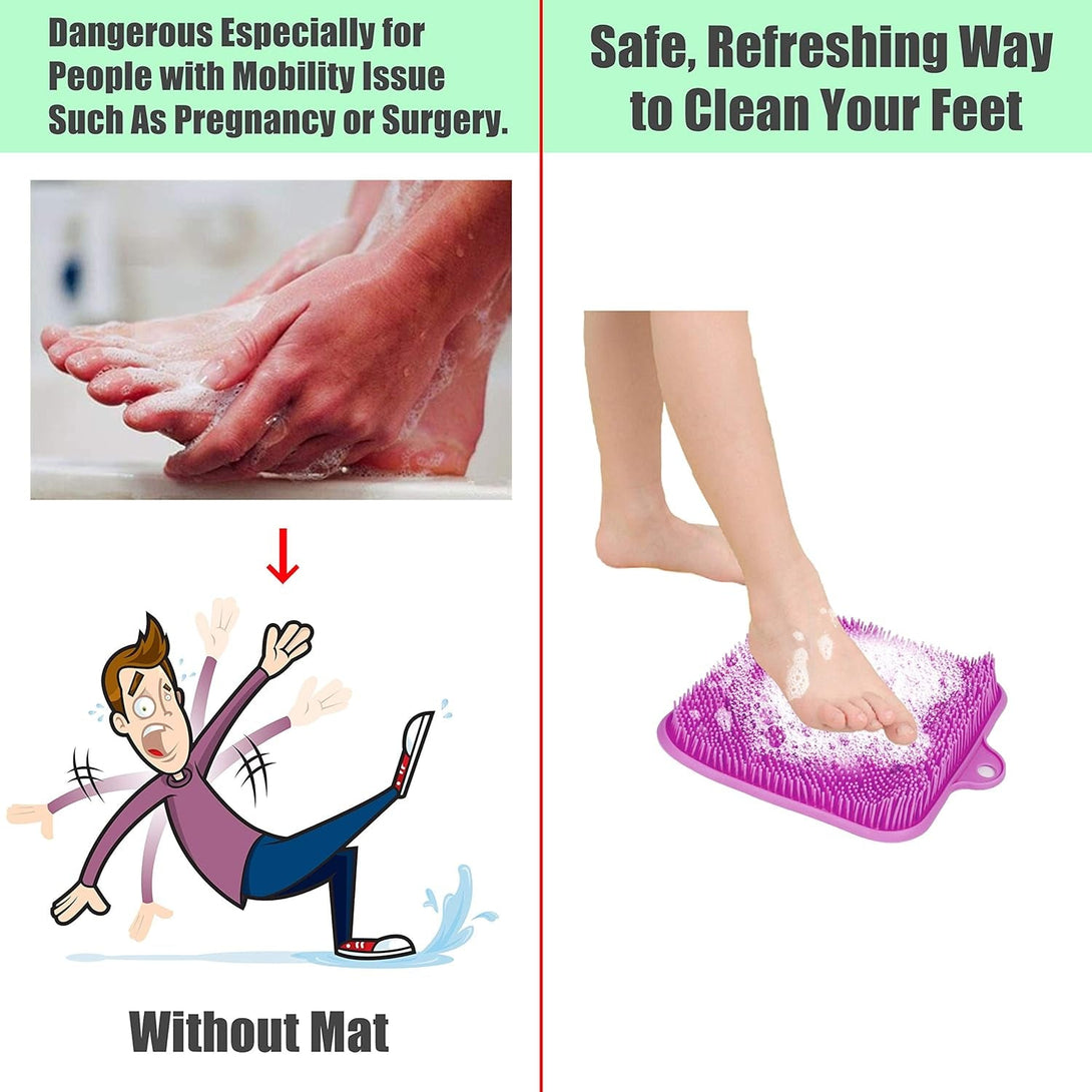 Shower Foot Cleaner Scrubber Massager, Foot Pain Tired Feet Relaxing Acupressure Mat with Non-Slip Suction Cups and Cleaning Bristles, Increase Circulation, Exfoliation (Lavender, 9.5 X 9.5 Inches)