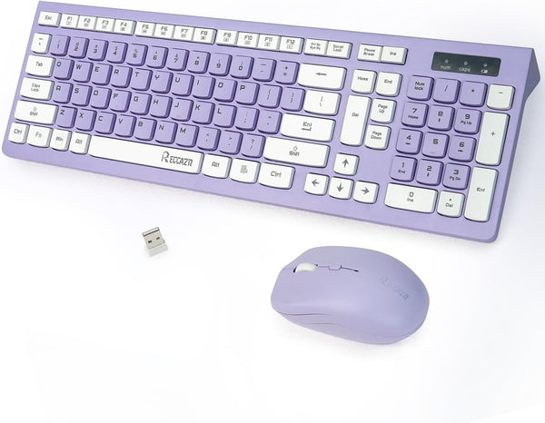 Wireless Keyboard and Mouse Combo, Full-Sized Wireless Keyboard and Adjustable DPI Mouse, 2.4Ghz USB Receiver, Wireless Keyboard and Mouse for PC, Windows, Desktop, Laptop (Purple)