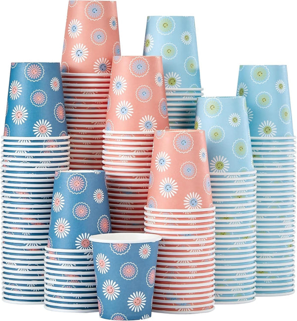 300 Pack 5 Oz Paper Cups, Disposable Bathroom Cups, Small Mouthwash Cups, Hot/Cold Beverage Drinking Mini Cup for Party, Picnic, BBQ, Travel (Daisy)