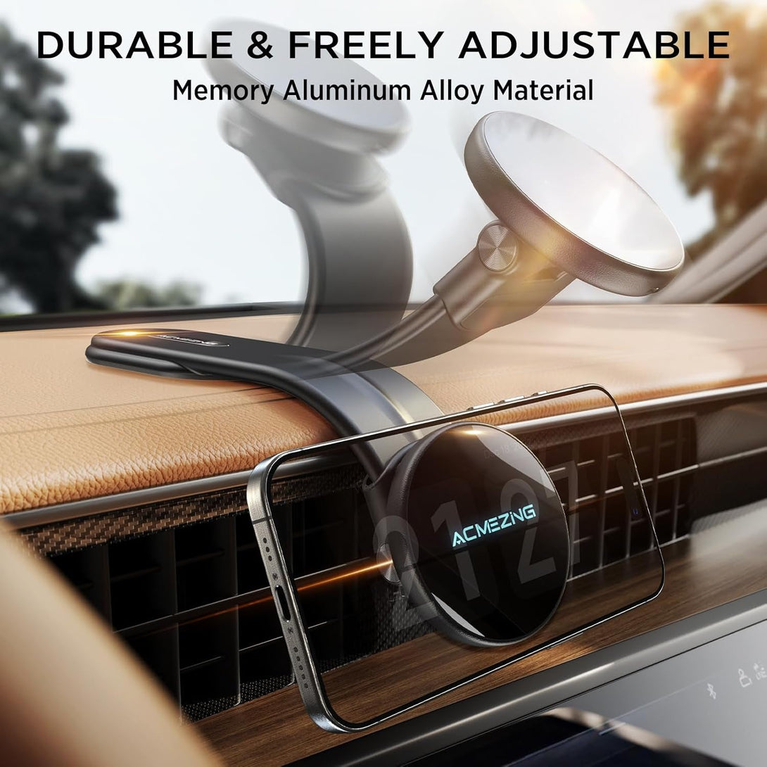 15W Only for Iphone Magsafe Car Mount Charger, 360% Adjustable Aluminum Alloy Arm, Relocatable Car Phone Holder, Magnetic Wireless Fast Charging, Cell Phone Holder for All Car Models, Black