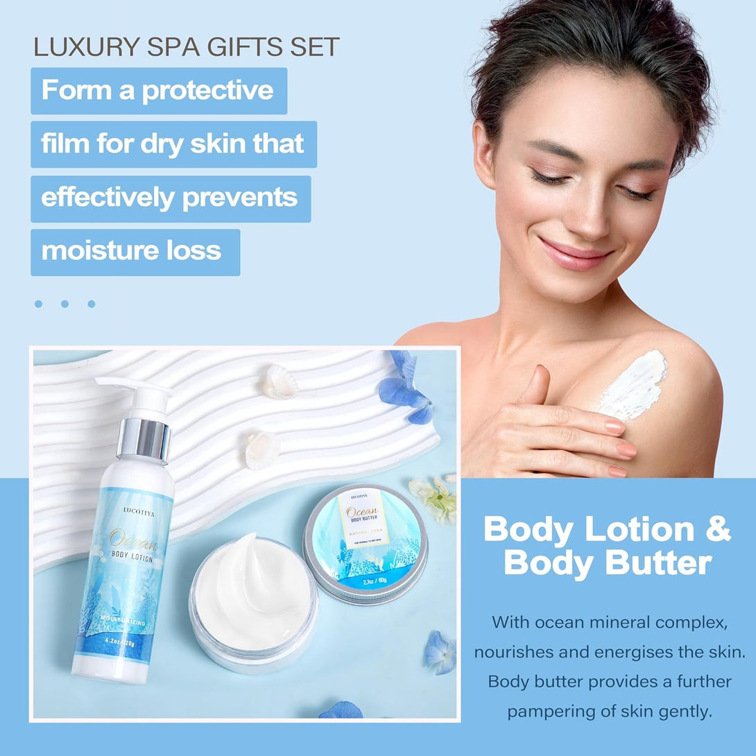 Gifts for Women, Ocean Scented Spa Gifts for Women Birthday 7 Luxury Self Care Gifts for Women, Gift Basket Care Package for Women Her Wife Mom Friends Female Bff