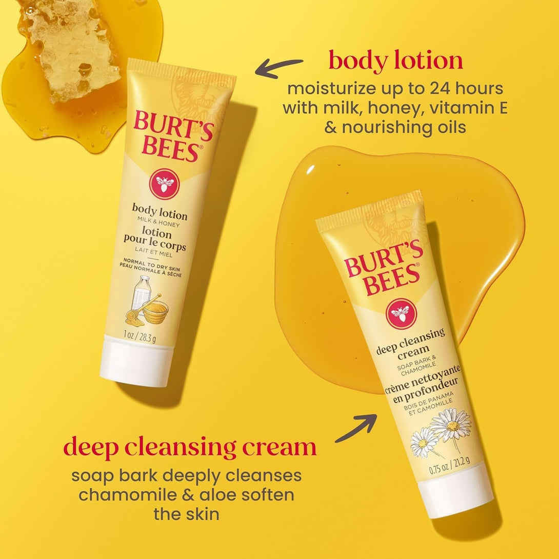 Burt'S Bees Gift Ideas - Essentials Everyday Set, 5 Travel Size Products - Deep Cleansing Cream, Hand Salve, Body Lotion, Foot Cream and Original Lip Balm