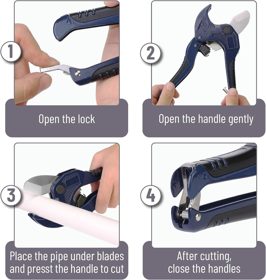 Bates- PVC Pipe Cutter, Cuts up to 1-5/8", Navy Blue Ratcheting PVC Pipe Cutter Tool, Pipe Cutters PVC Pipe Shears, Plastic Pipe Cutter, PEX Pipe Cutter, PVC Cutter Tool, PVC Ratchet Cutter