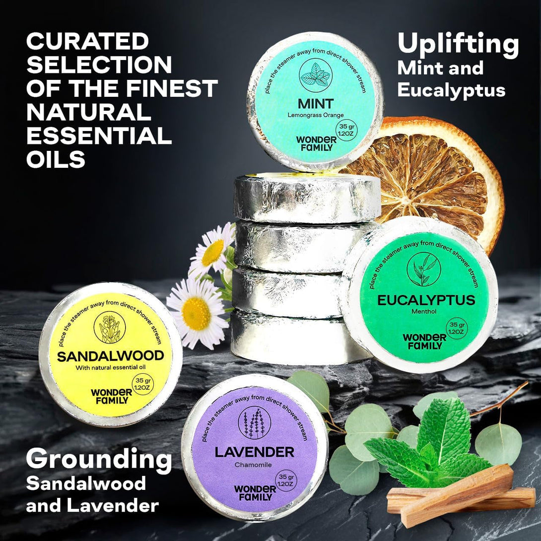 Shower Steamers for Sinus Relief & Self Care - 8 Pack Vapor Shower Tablets - Lavender Sandalwood Mint Eucalyptus Shower Steamers Aromatherapy - SPA Gifts for Women & Men - with Stone Tray