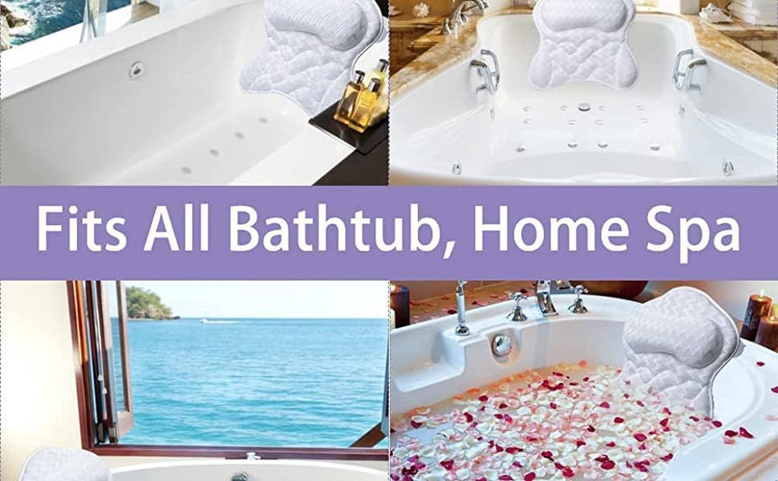 Bath Pillow, Tub Pillow for Bathtub Support Neck,Head and Back with Strong Non-Slip Suction Cups and Comfortabl 3D Airmesh Bath Pillow for Men and Women