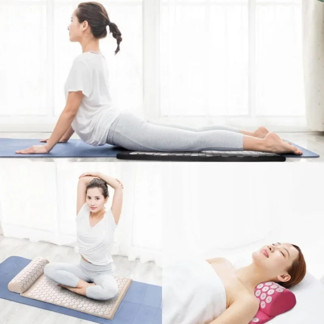 Acupressure Yoga Massage Mat - Relaxing Needle Pad with Pillow for Stress Relief and Back Pain - Comfortable Cushion for Yoga and Massage - Unique Acupressure Design to Relieve Tension and Soreness -