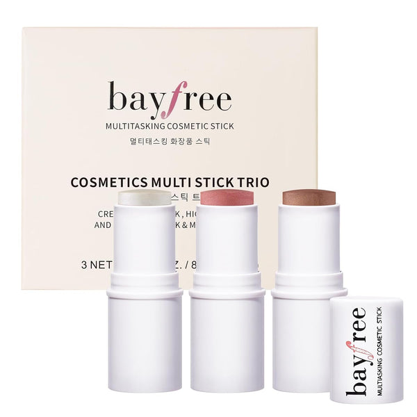 3 PCS Makeup Cream Contour Stick Set, Highlighter Stick & Bronzer Stick & Blush Stick, Long Lasting, Natural Face Contour, Dewy & Matte Finish, Multi Stick Trio for All Skin