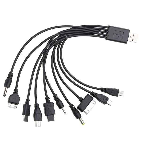 1Pc Black 10 in 1 USB Multi Charger USB Cables for Mobile Phones USB Charging Cord 20Cm/7.87In USB to Multi Plug Cell Phone Charger Cable 10 in 1 USB Cable for Smartphone Charger Cable 7.87In