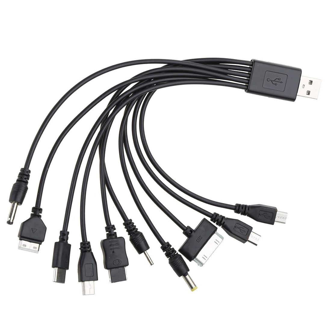 1Pc Black 10 in 1 USB Multi Charger USB Cables for Mobile Phones USB Charging Cord 20Cm/7.87In USB to Multi Plug Cell Phone Charger Cable 10 in 1 USB Cable for Smartphone Charger Cable 7.87In