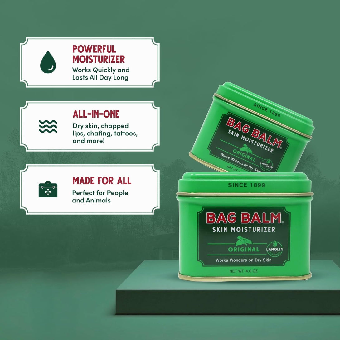 Bag Balm Vermont'S Original Skin Moisturizer - Full Body Hydrating Skin Care: Dry Hands, Lips, Face, Feet & More - Unscented, Cruelty & Paraben Free - Day & Night, Men & Women (4Oz Tin, Made in USA)