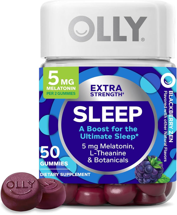 OLLY Extra Strength Sleep Gummy, 5 Mg Melatonin, L-Theanine, Chamomile, Lemon Balm, Sleep Aid, Blackberry - 50 Count