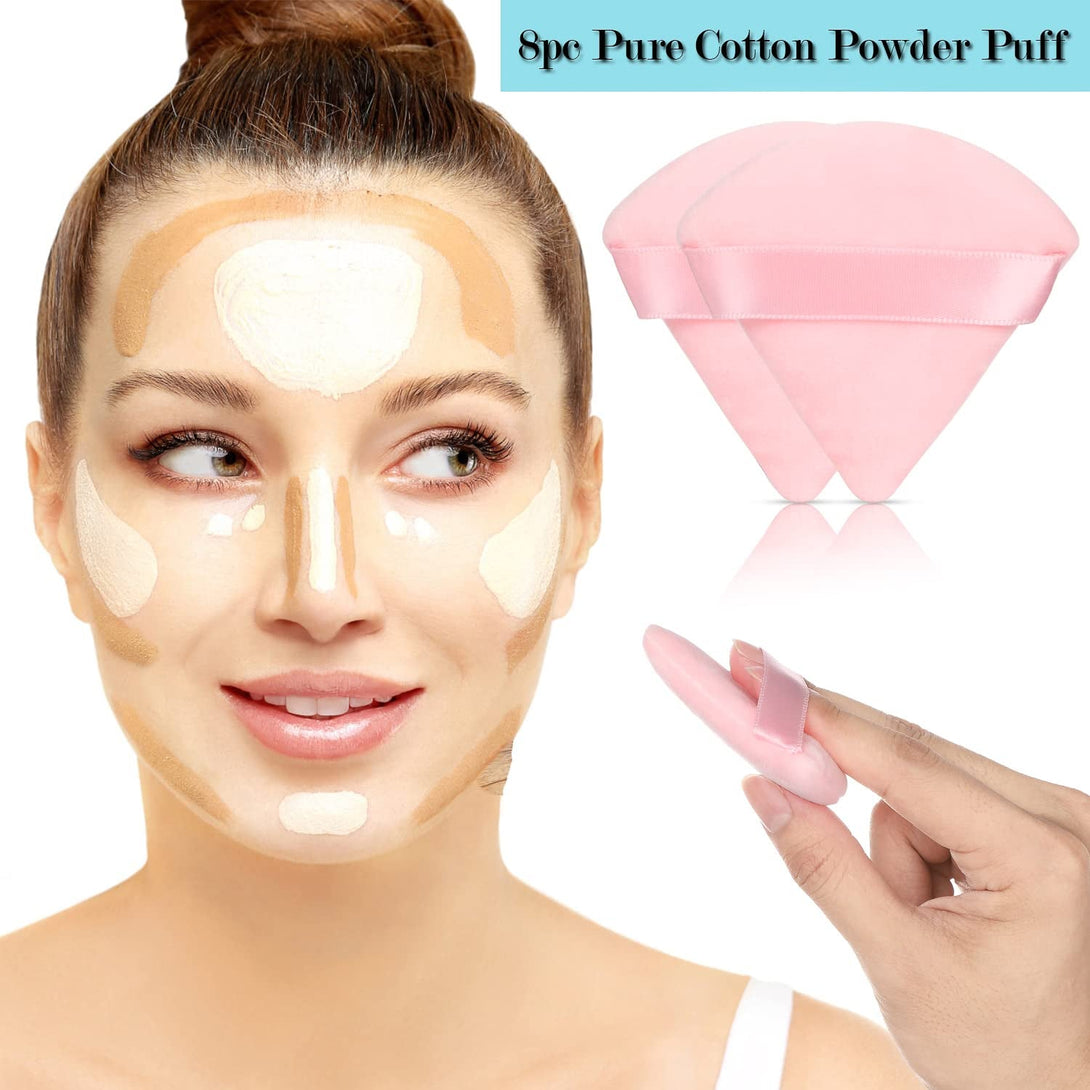 8 Pcs Cotton Powder Puff Face,Jassins Triangle Super Soft for Both Dry and Wet Makeup Setting/Concealer/Loose and Body Powder/Foundation/Blush Makeup Sponge Set (Pink)