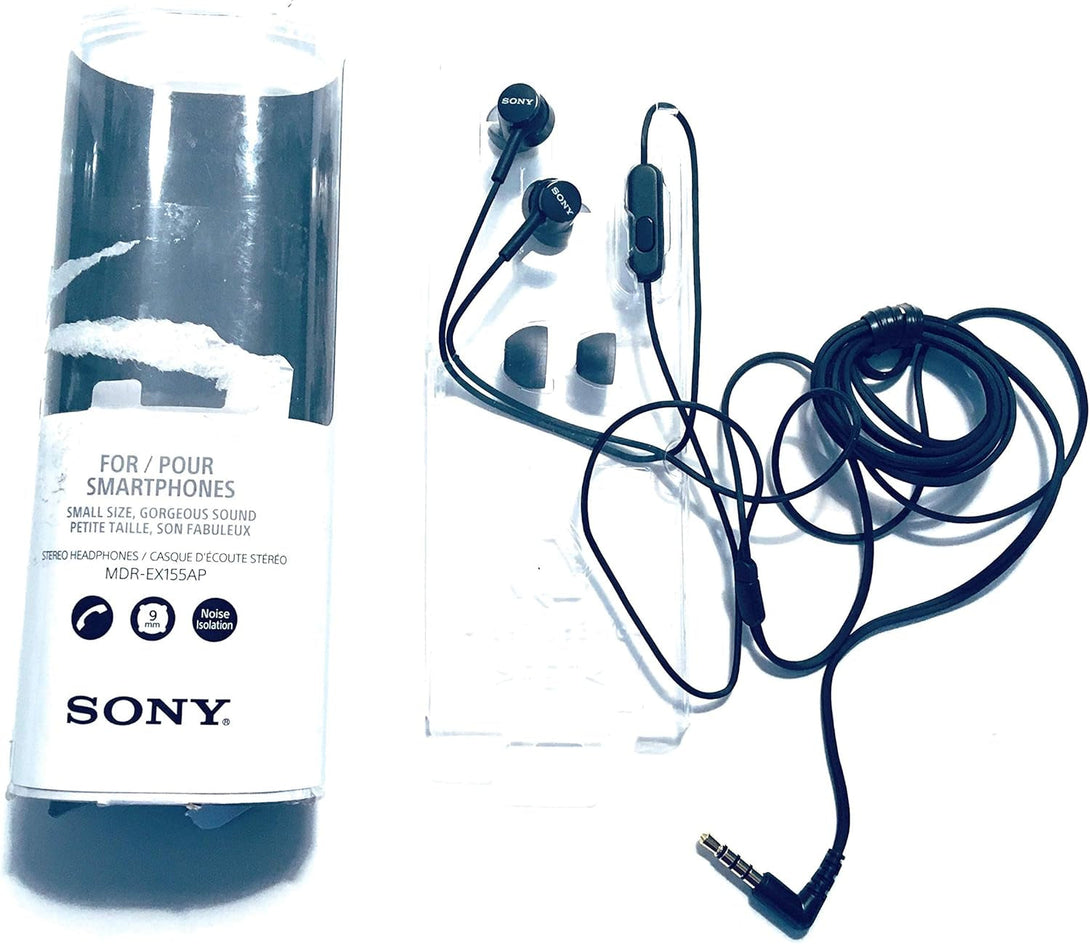 Sony MDREX155AP In-Ear Earbud Headphones/Headset with Mic for Phone Call, Black (MDR-EX155AP/B)