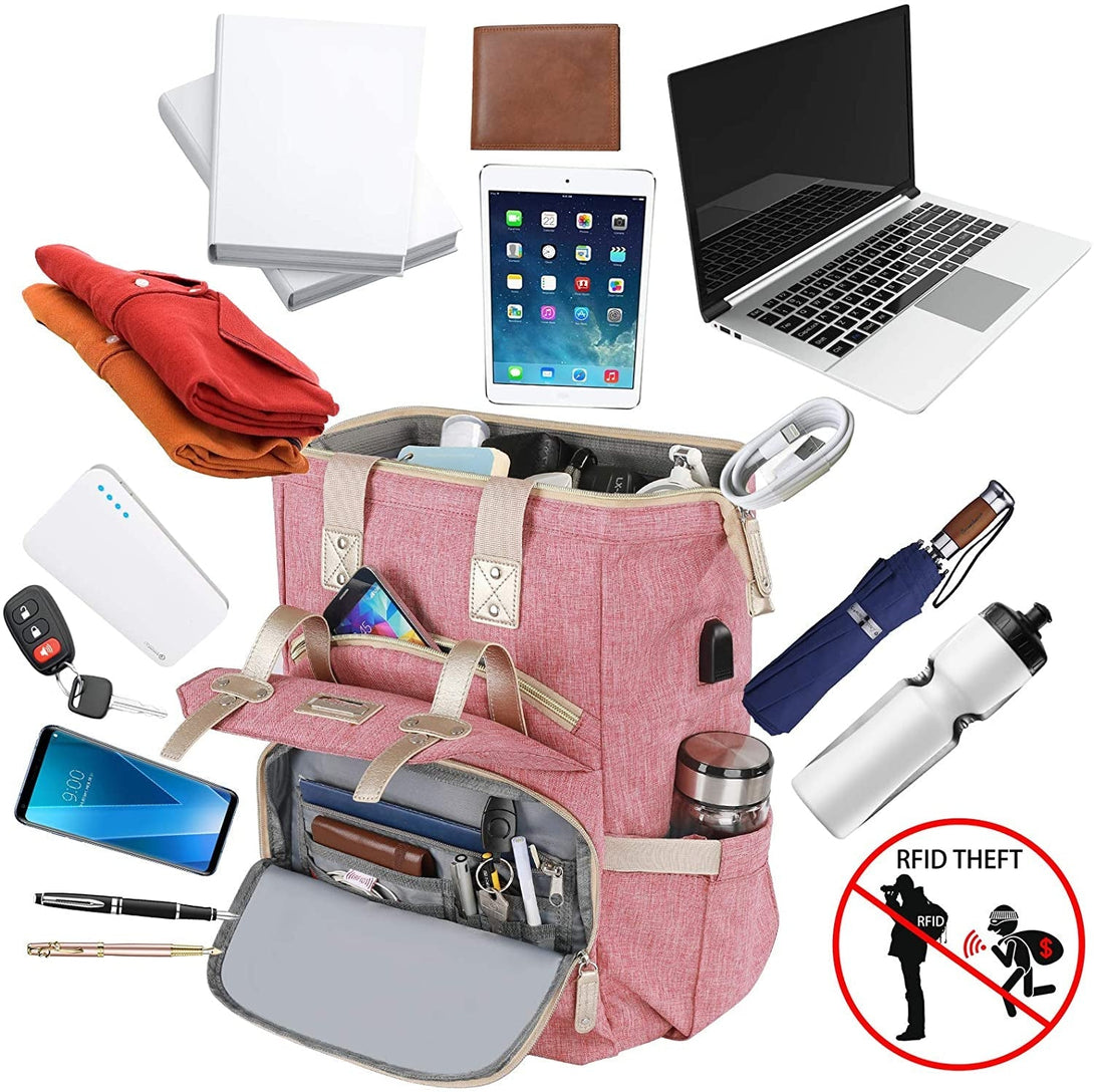 FALANKO Backpack for Women,Wide Open Work Large USB Charging Port Student Bookbag for 15.6 Inch Laptop,Doctor Teacher Nurse College School Travel Bag,Water Resistant Laptop Bookbag Computer Back Pack