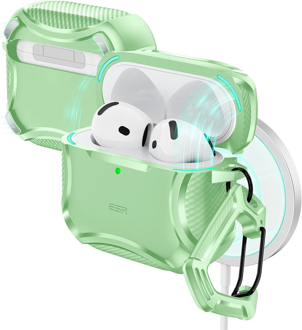 ESR for Airpods 4 Case (Halolock), Compatible with Airpods 4Th Generation Case (2024), Compatible with Magsafe, Powerful Drop Protection, Magnetic Lid, Cyber Series,Light Green