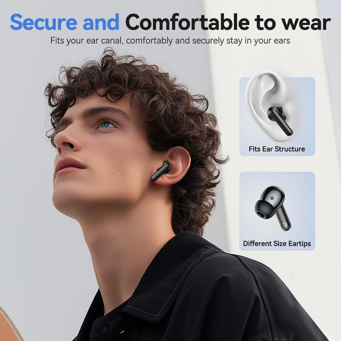 Wireless Earbuds Bluetooth 5.4 Headphones Deep Bass and Noise Cancellation, 50 Hrs Playtime Bluetooth Ear Buds Led Display Wireless Headphones, IPX7 Waterproof Earphones for Android Ios Glossy Black