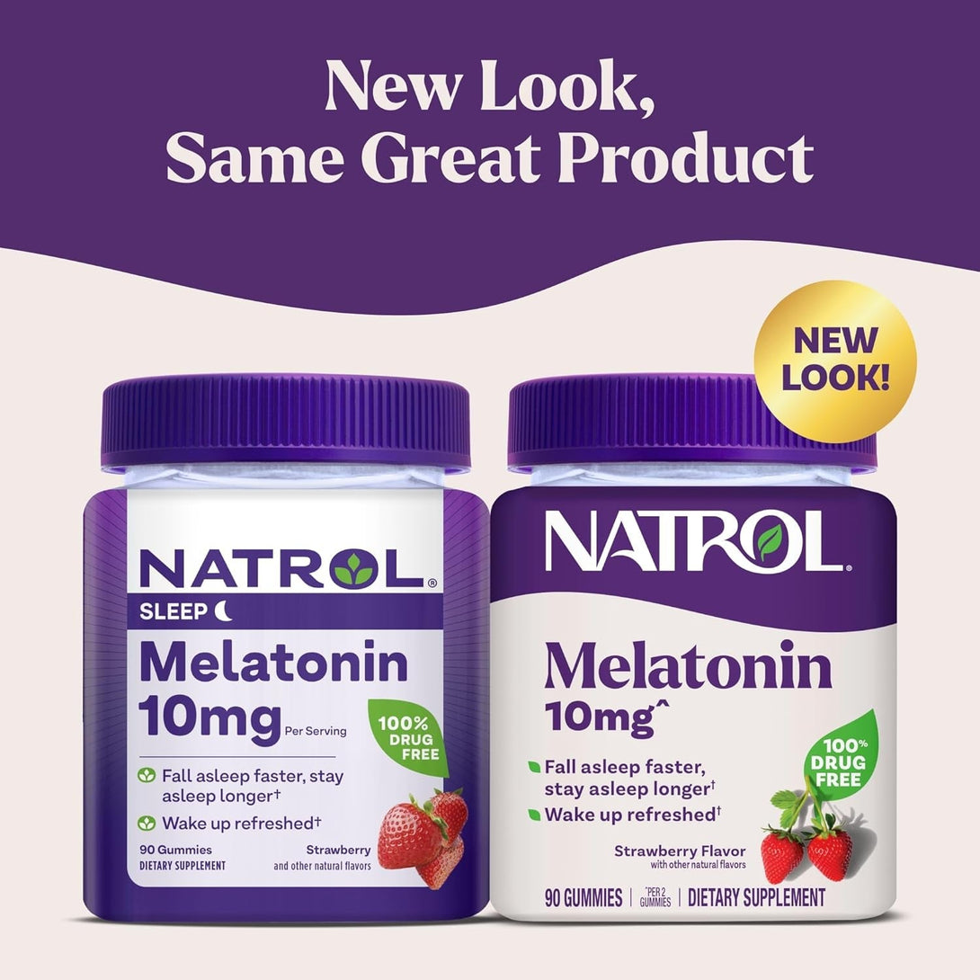 Natrol Melatonin Gummies, Sleep Support, 90 Strawberry-Flavored Adult Melatonin Gummies, 10 Mg Sleep Aids for Adults