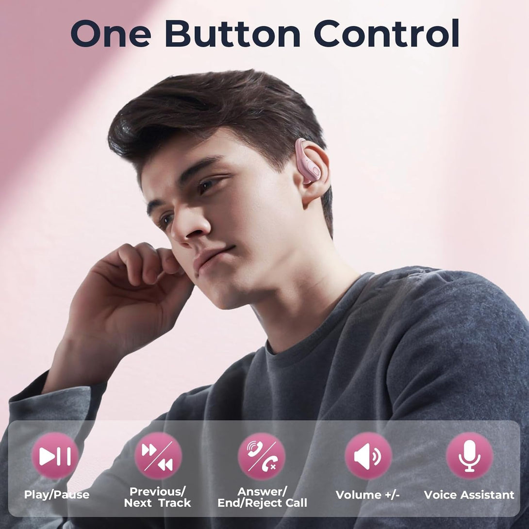 Occiam Wireless Earbuds Bluetooth Headphones 90H Playback Sport Ear Buds with Earhook LED Display Charging Case in Ear Sweatproof Running Earphones for Workout Ios Android Cellphone,Rose Gold