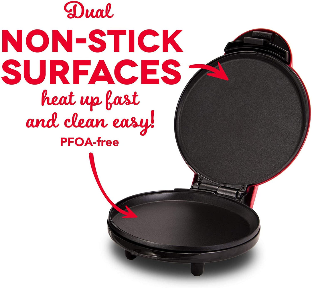 DASH 8” Express Electric round Griddle for for Pancakes, Cookies, Burgers, Quesadillas, Eggs & Other on the Go Breakfast, Lunch & Snacks - Red