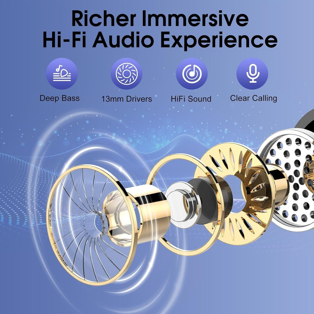 Wireless Earbuds, 2025 Bluetooth 5.4 Headphones in Ear with Stereo Deep Bass, 40H Bluetooth Ear Buds with 4 ENC Noise Cancelling Mics, IP7 Waterproof Earphones Hands-Free Calls Dual LED Display USB-C