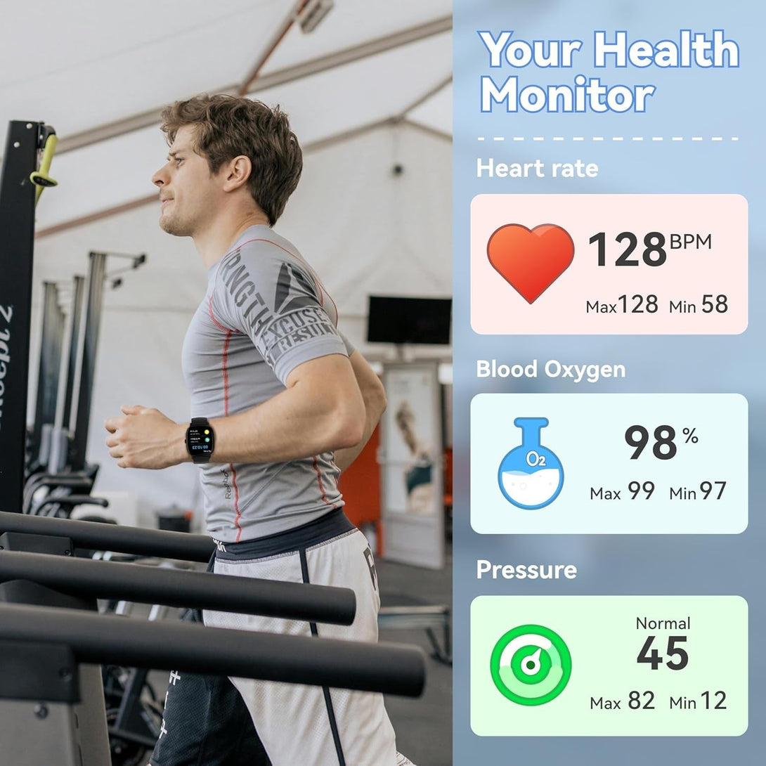 Smart Watches for Men Women (Answer/Make Calls), 1.85" HD Screen IP68 Waterproof, Fitness Tracker for Iphone Android Phones, Heart Rate Sleep Spo2(Blood Oxgen) Monitor 100+ Sports, 2 Straps