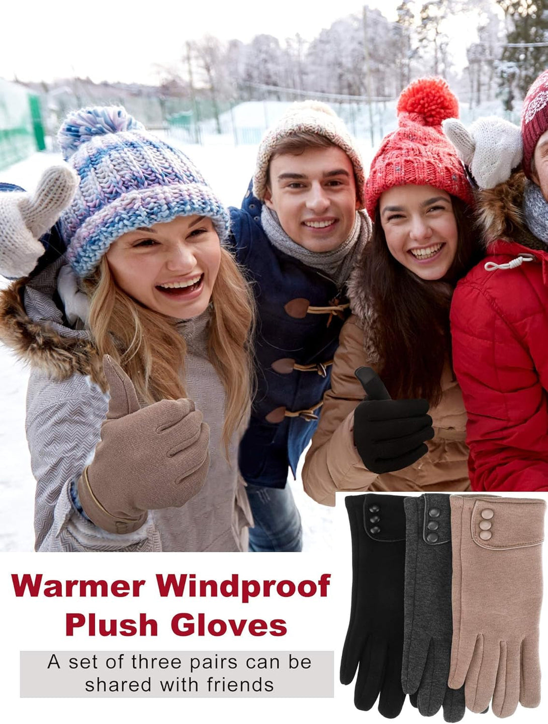 Patelai 3 Pairs Womens Gloves Winter Touchscreen Texting Phone Windproof Gloves Warm Fleece Lined Cold Weather