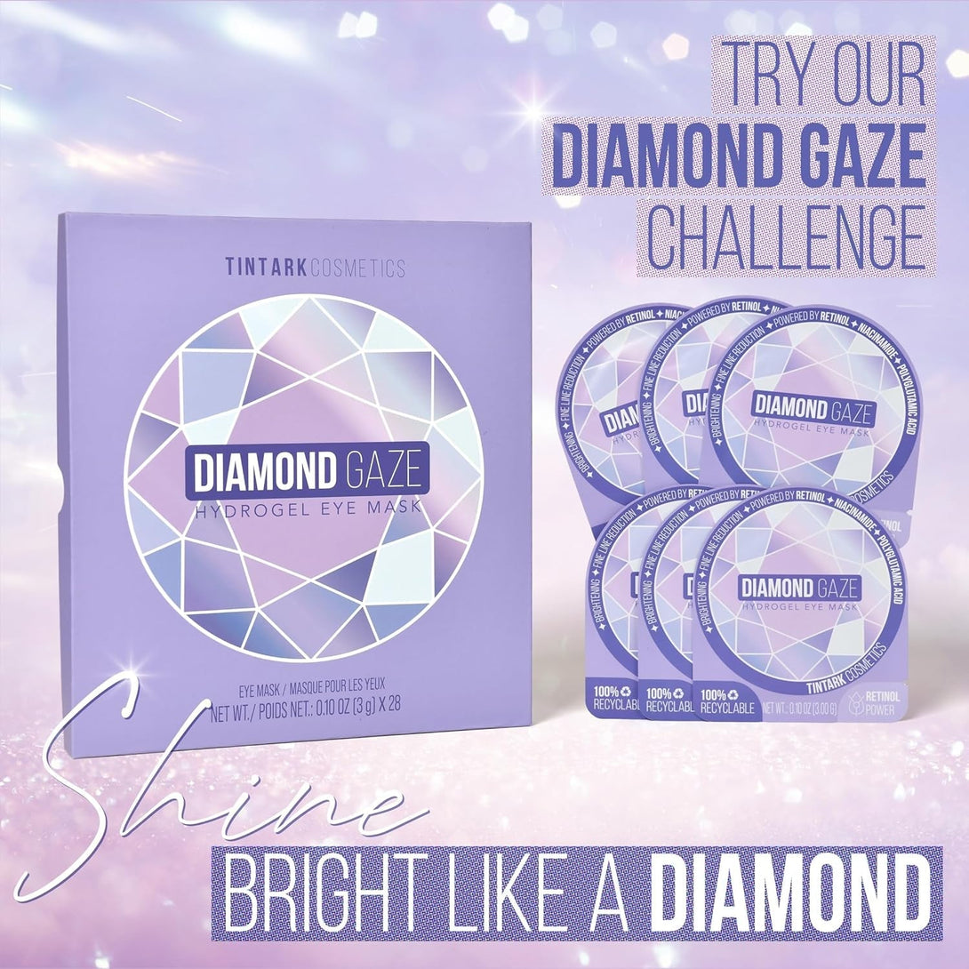 DIAMOND GAZE under Eye Patches 28 Pairs, Rejuvenate Eye Area, Soothing Hydrate Brighten Skin, Plumps Fine Lines, Hydrogel Eye Mask with Retinol, Niacinamide and Polyglutamic Acid, Eye Gel Pads