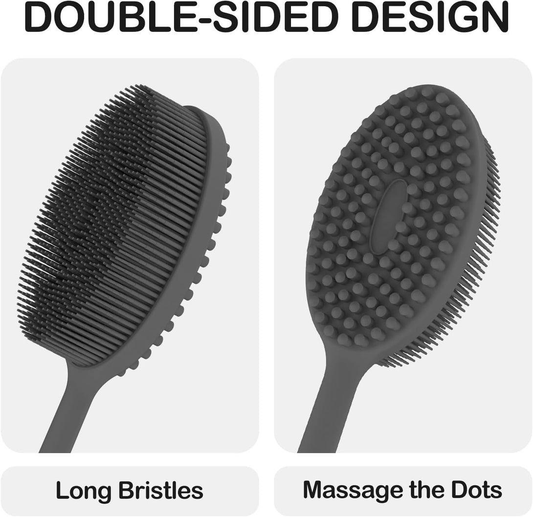Mateeylife Silicone Body Scrubber Exfoliator with Handle, Gentle Back Scrubber for Shower, Shower Brush for Body, Bath Back Brush for Shower, Silicone Loofah Body Scrubber, Bath Scrubber for Body