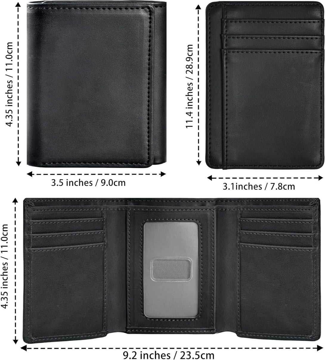 Trifold Wallet for Men Wallets with 8 Card Slot and 2 Money Pocket and 1 Clear Windows Slot + 1 Slim Card Pocket for Credit Card with 6 Card Slot and 1 Transparent Windows Slot - Black