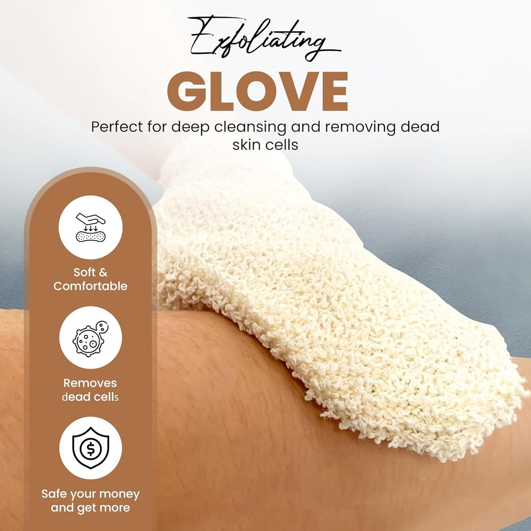 Loofah Exfoliating Body Scrubber Pack - Ramie Shower Pouf, Natural Bath Sponge, Women Bathing Sponges for Exfoliation, Organic Washing Glove, Soft Mesh Exfoliator, Cleaning Mitten